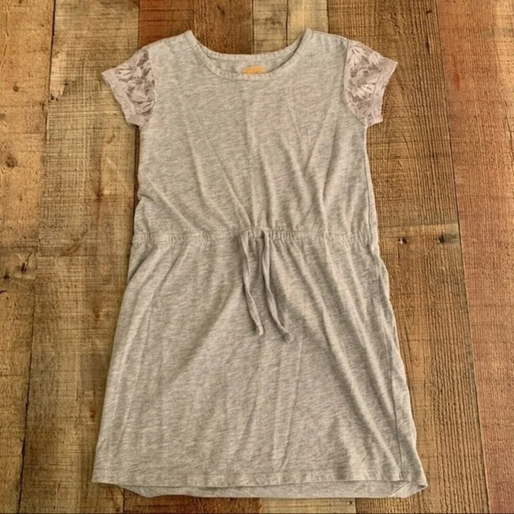 Harper Canyon Girls Gray Dress With Lace Short Sleeves - 6